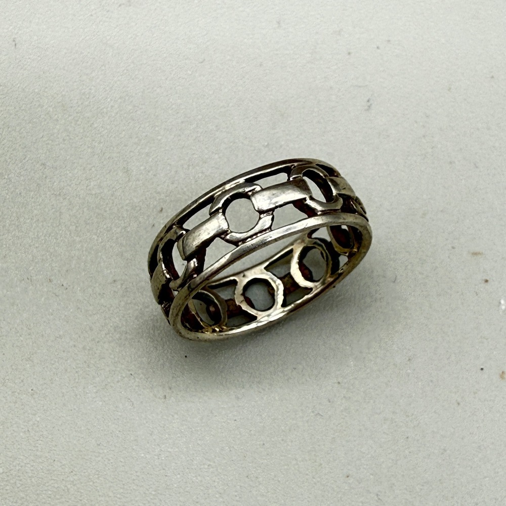 Vintage Sterling Silver Openwork Link Band Ring Size 5.75 Geometric 925 Jewelry - Picture 4 of 8